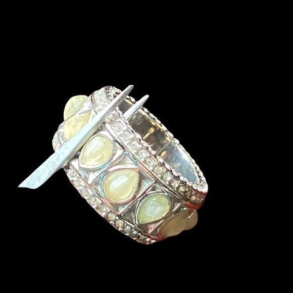 Karen Kane signed lariat necklace ring silver tone rhinestones white pear shape - Picture 4 of 16